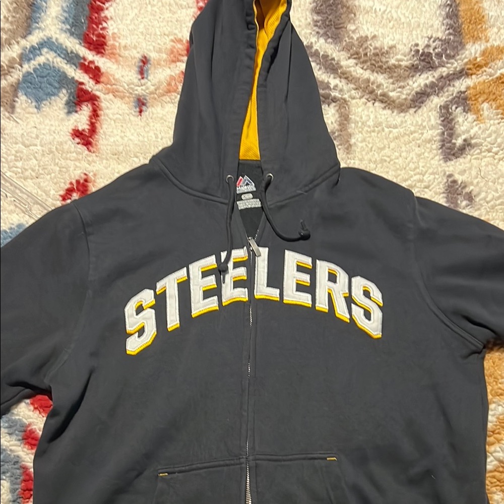 Majestic Black and Yellow Steelers Sweatshirt Hoodie Jacket